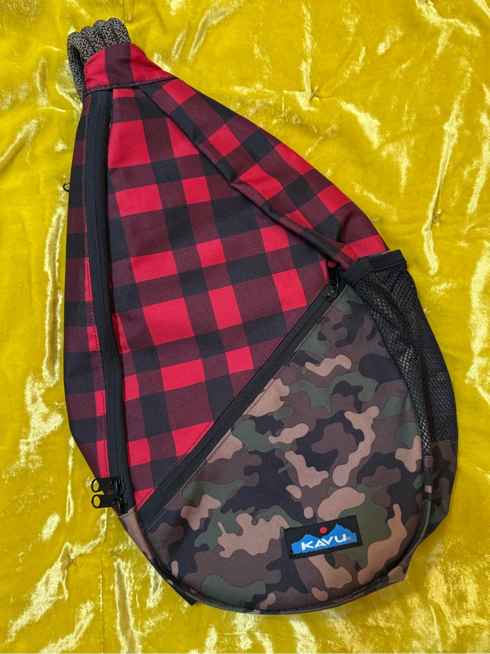 Kavu - Red Buffalo Plaid and Camo Rope Bag Sling Pack